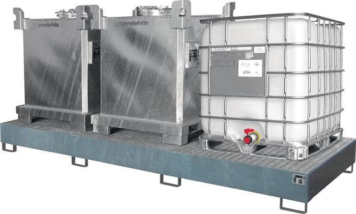 Auffangwanne 1000l L3850xB1300xH340mm Stahlbl.m.Gitterrost silber BAUER