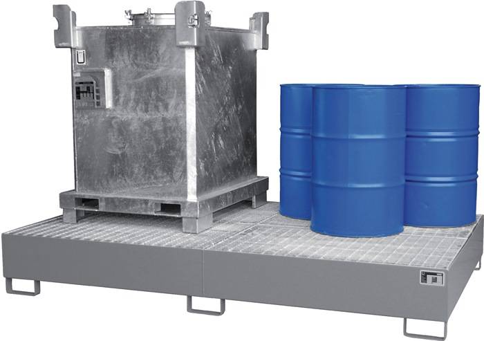 Auffangwanne 1000l L2690xB1650xH375mm Stahlbl.m.Gitterrost silber BAUER