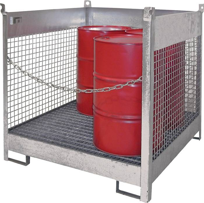 Auffangwanne 220l L1410xB1410xH1435mm Stahlbl.m.Gitterrost u.Drahtwänden silber