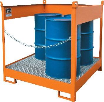 Auffangwanne 220l L1410xB1410xH1435mm Stahlbl.m.Gitterrost gelborange