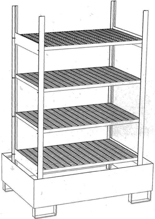 Kleingebinderegal B1000xT600xH2000mm Grundregal 4 Gitterroste BAUER