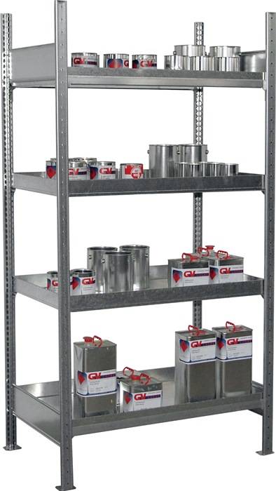 Kleingebinderegal B1000xT600xH2000mm Grundregal 4 Wannenböden BAUER