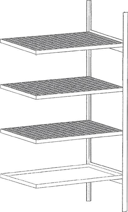 Kleingebinderegal B1000xT600xH2000mm Anbauregal 3 Gitter- 1 Wannenboden BAUER