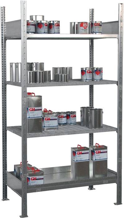 Kleingebinderegal B1000xT600xH2000mm Grundregal 3 Gitter- 1 Wannenboden BAUER