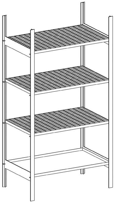 Kleingebinderegal B1000xT600xH2000mm Grundregal 3 Gitter- 1 Wannenboden BAUER