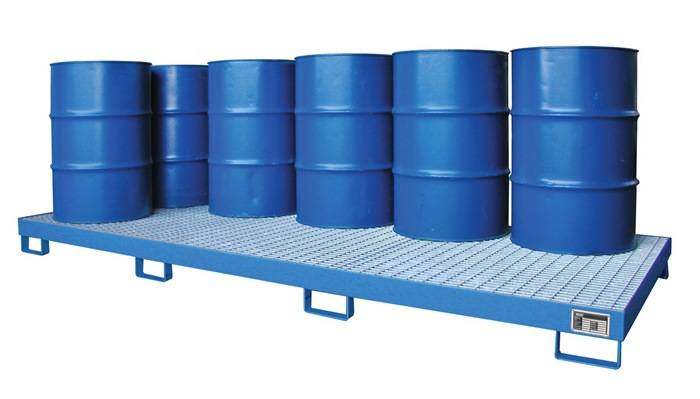 Auffangwanne 240l L3250xB1300xH190mm Stahlbl.m.Gitterrost lichtblau