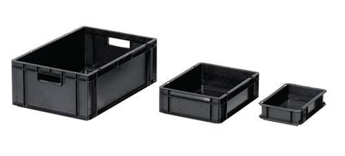 Transportstapelkasten L300xB200xH145mm PP leitfähig schwarz geschl.8 St/Karton