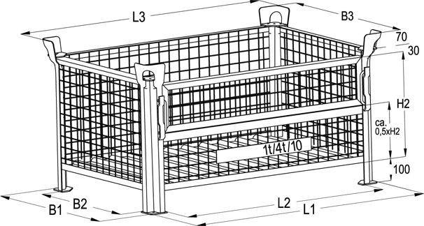 Gitterbehälter RAL7005 B1000xT800xH600 mm Nutzlast 1t Auflast 4t 1/2 Klappe - Artikel: 7830409966