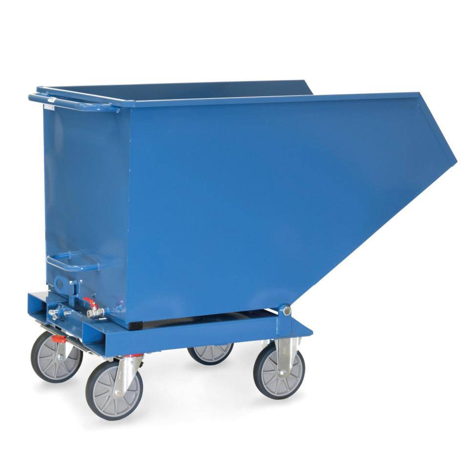 fetra® Muldenkipper, blau, Stahlblech pulverveschichtet, 1458x855x1099mm, 600 l, 96kg
