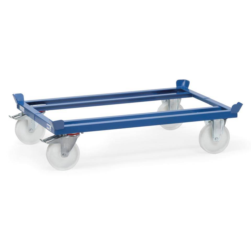 fetra® Paletten-Fahrgestell, Polyamid-Rollen, blau, Stahl, 1255x855x329mm, 33kg