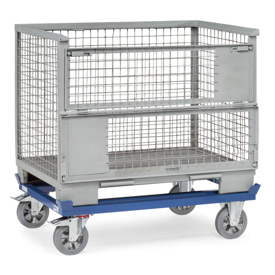 fetra® Paletten-Fahrgestell, Vollgummibereifung, blau, Stahl, 1255x855x329mm, 35kg