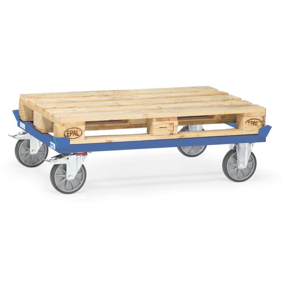 fetra® Paletten-Fahrgestell, TPE-Bereifung, blau, Stahl, 1255x855x329mm, 34kg