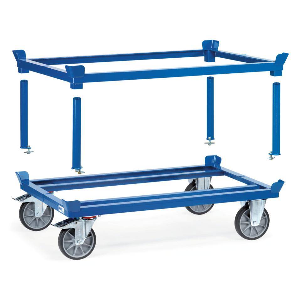 fetra® Paletten-Fahrgestell, TPE-Bereifung, blau, Stahl, 1255x855x329mm, 34kg