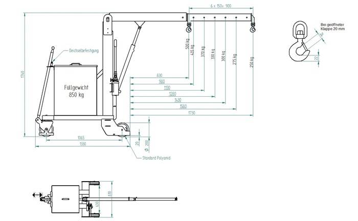 Werkstattkran KR-F50H Trgf.500kg o.Ballastfüllung MEILLER