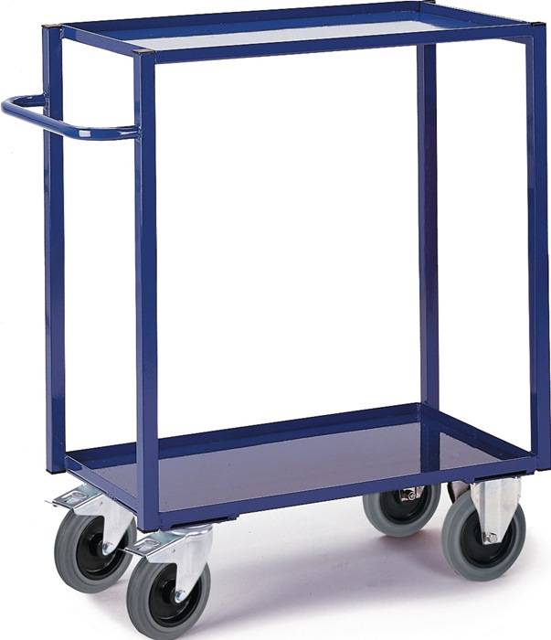 Tischwagen Bügel waager.2 Stahlblechwannen L995xB695mm Rand-H.30mm blau