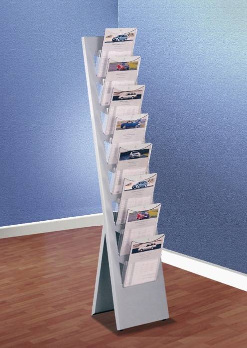 Prospektständer H1500xB320xT420mm STA alusilber feststehend 8 Fächer DIN A4