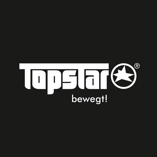 Topstar-Logo auf schwarzem Hintergrund, mit dem Wort 'bewegt!' darunter.