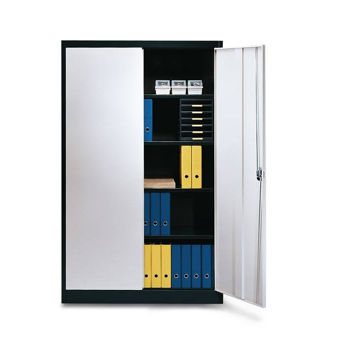 Flügeltürenschrank H1950xB1200xT420mm lichtgrau/lichtgrau 4 BD schwarz