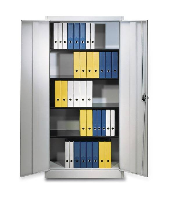 Flügeltürenschrank H1950xB950xT420mm lichtgrau/lichtgrau 4 BD schwarz MAUSER