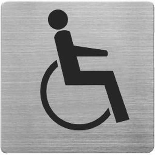 Piktogramm matt gebürsteter Edelstahl WC Behinderte 90x90mm silber