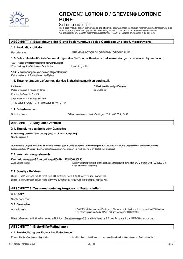 Hautpflegelotion GREVEN® LOTION D 100ml silikonfrei,parfümiert GREVEN