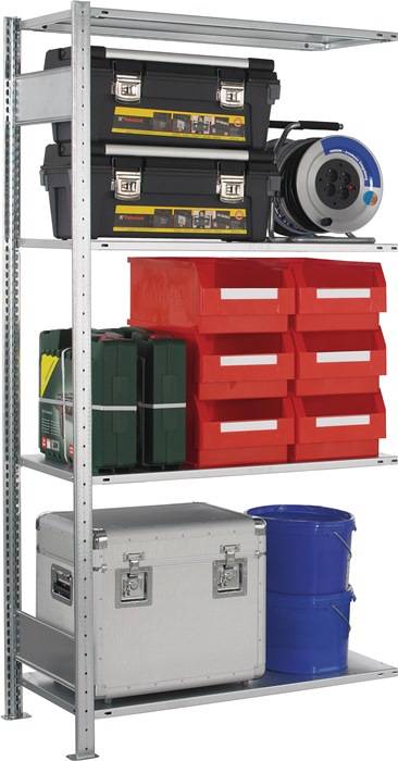 Steckregal H2000xB1000xT500mm Anbaur.verz.1 Rahmen,4 Fbd.Trgf.150kg Feldl.300kg