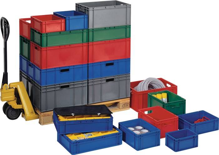 Transportstapelbehälter L600xB400xH320mm rot PP Seitenwände geschl.LA-KA-PE