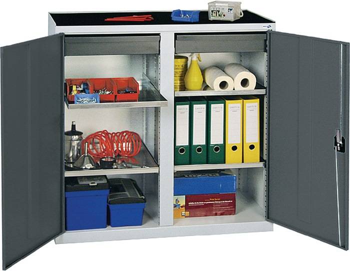 Werkzeug-/Beistellschrank H1000xB1000xT500mm 2Schubl.,4BD lichtgrau/anthrazitgr.