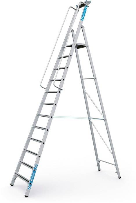 Stehleiter Meistertritt S 12Stufen L.4,28m Arbeits-H.5,1m LM gebördelt G.23,3kg