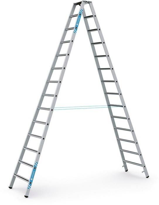 ZARGES Stufen-Stehleiter, beidseitig begehbar, 14 Stufen, Arbeitshöhe 5,10m, 24,4kg