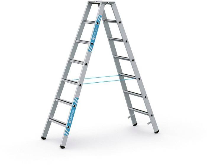 ZARGES Stufen-Stehleiter, beidseitig begehbar, 7 Stufen, Arbeishöhe 3,25m, 10,9 kg