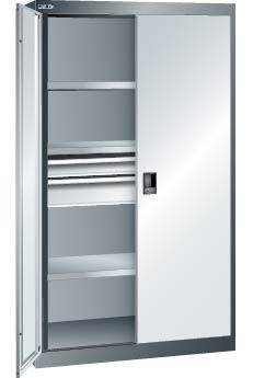 Flügeltürenschrank B1100xT641xH1950mm RAL 5012,Vollblechtür 3 Böden,2 Schubladen - Artikel: 7830933203
