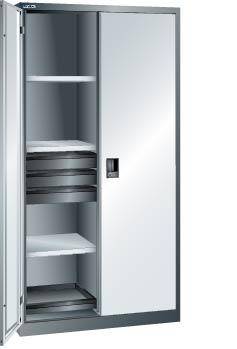 Flügeltürenschrank B1000xT580xH1950mm RAL 7035,Vollblechtür 8 Böden,6Schubladen - Artikel: 7830933180