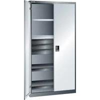 Flügeltürenschrank B1000xT580xH1950mm RAL 5012,Sichtfenstertür 4 Böden,3Schubladen - Artikel: 7830933171 Flügeltürenschrank B1000xT580xH1950mm RAL 5012,Sichtfenstertür 4 Böden,3Schubladen - Artikel: 7830933171