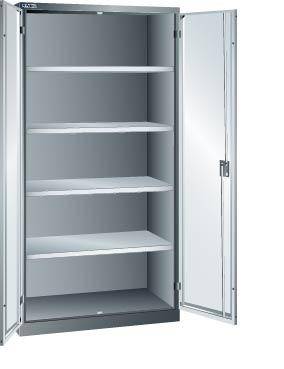 Flügeltürenschrank B1000xT580xH1950mm RAL 7035,Sichtfenstertür 4 Böden - Artikel: 7830933166