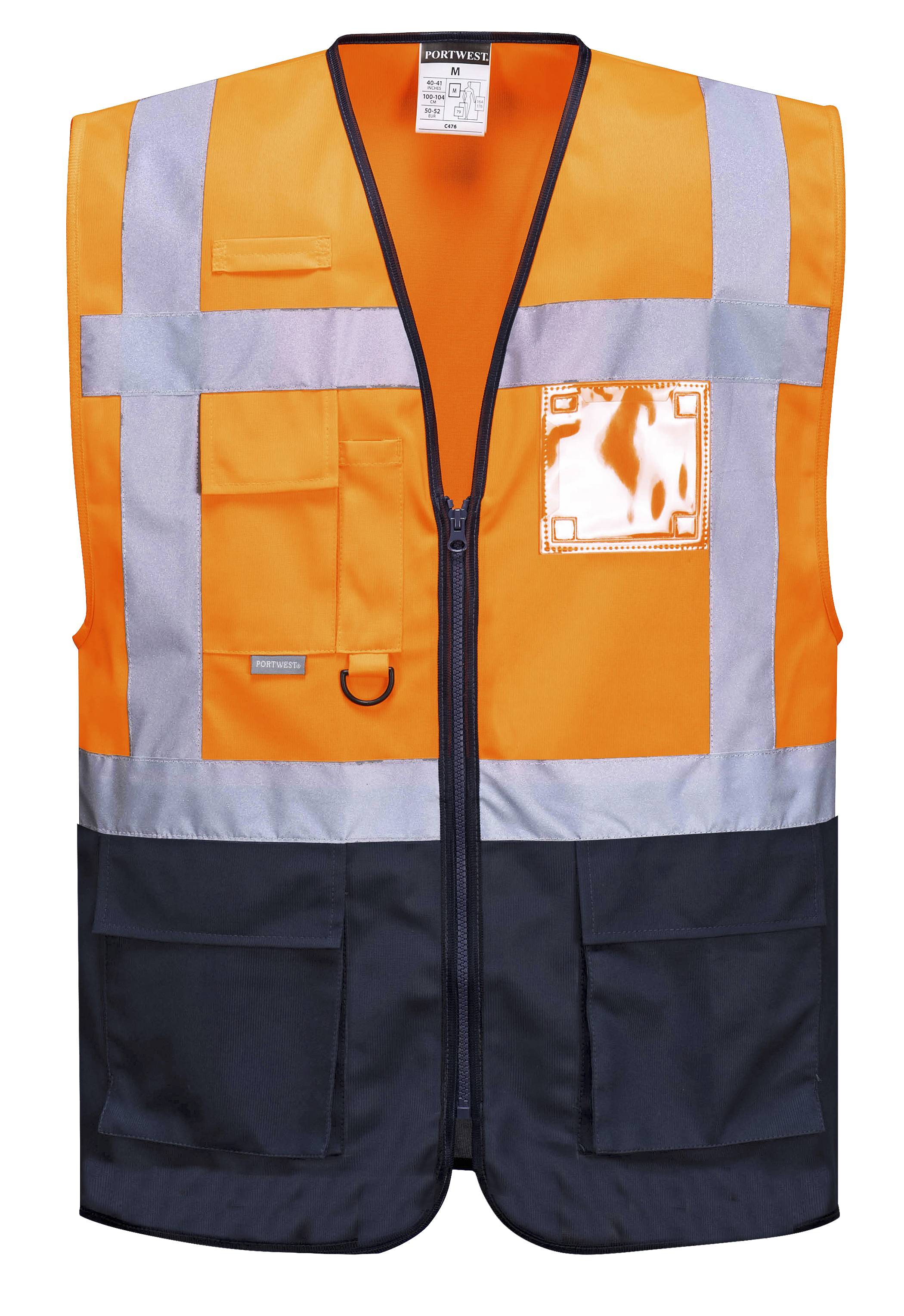 Portwest Warschau Executive Warnschutzweste Farbe: Orange/Marine Blau, Gr.: L