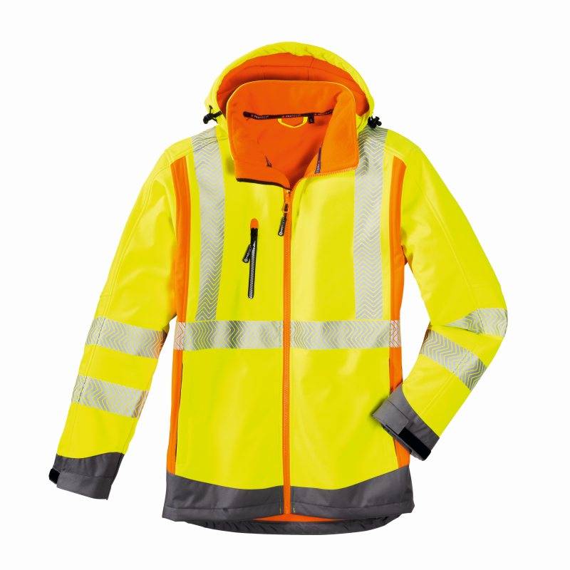 Warnschutz-Softshelljacke Houston Gr.L leuchtgelb/leuchtorange/grau 4PROTECT