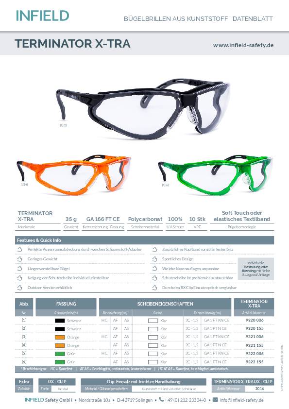 Schutzbrille Terminator Xtra EN 166 Fassung:schwarz Scheibe:klar PC INFIELD SAFE