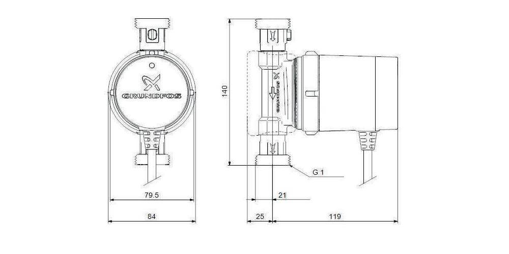 Grundfos Grundf Zirkulationspumpe COMFORT 230 V, G 1Zoll, 140mm UP