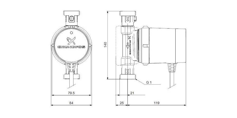 Grundfos Grundf Zirkulationspumpe COMFORT 230 V, G 1Zoll, 140mm UP