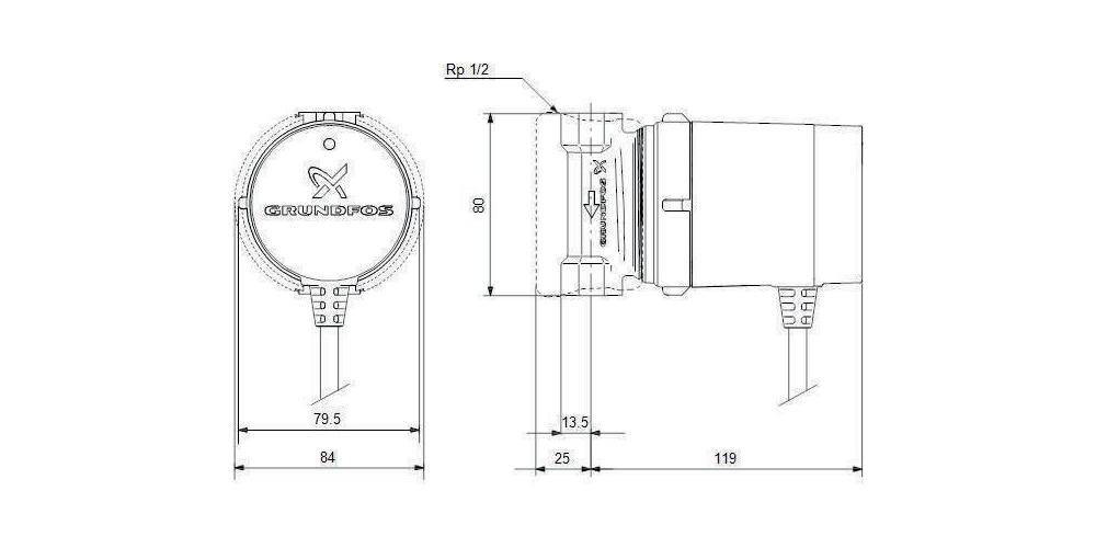 Grundfos Grundf Zirkulationspumpe COMFORT 230 V, Rp 1/2Zoll, 80mm UP