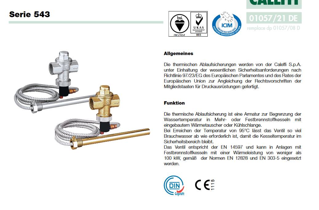 Caleffi Thermische Ablaufsicherung mit zweifacher Fühlersicherung 3/4"