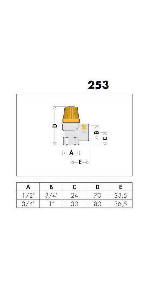 Caleffi Solar-Sicherheitsventil 253 1/2Zoll x 6 bar 1/2Zoll x 6 bar
