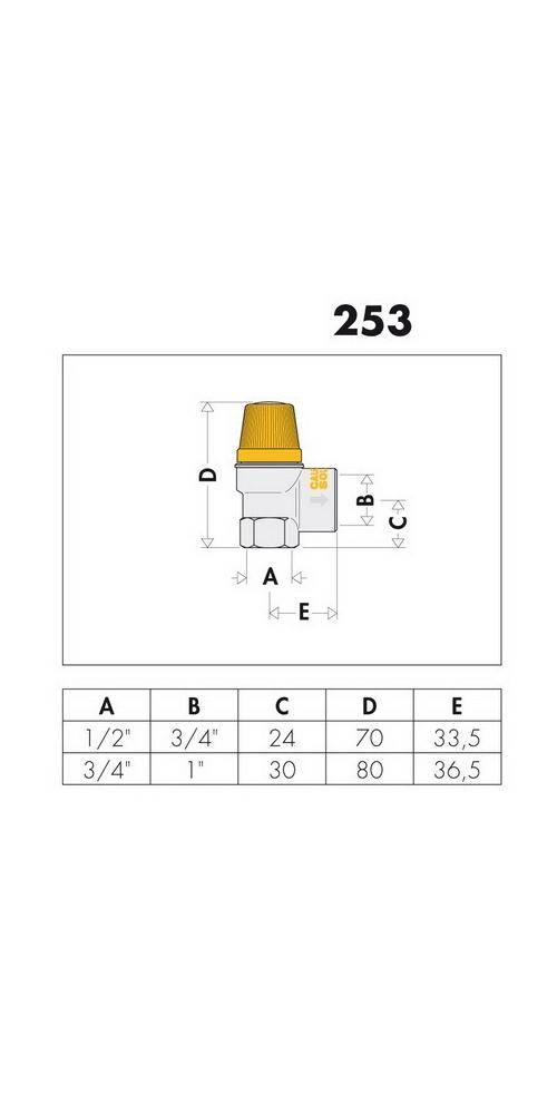 Caleffi Solar-Sicherheitsventil 253 1/2Zoll x 6 bar 1/2Zoll x 6 bar