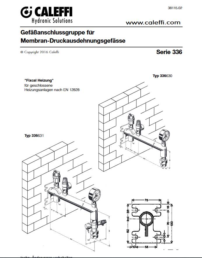 Caleffi 336 Gefäßanschlussgruppe aus Messing 3/4" 3 bar mit Kappenventil
