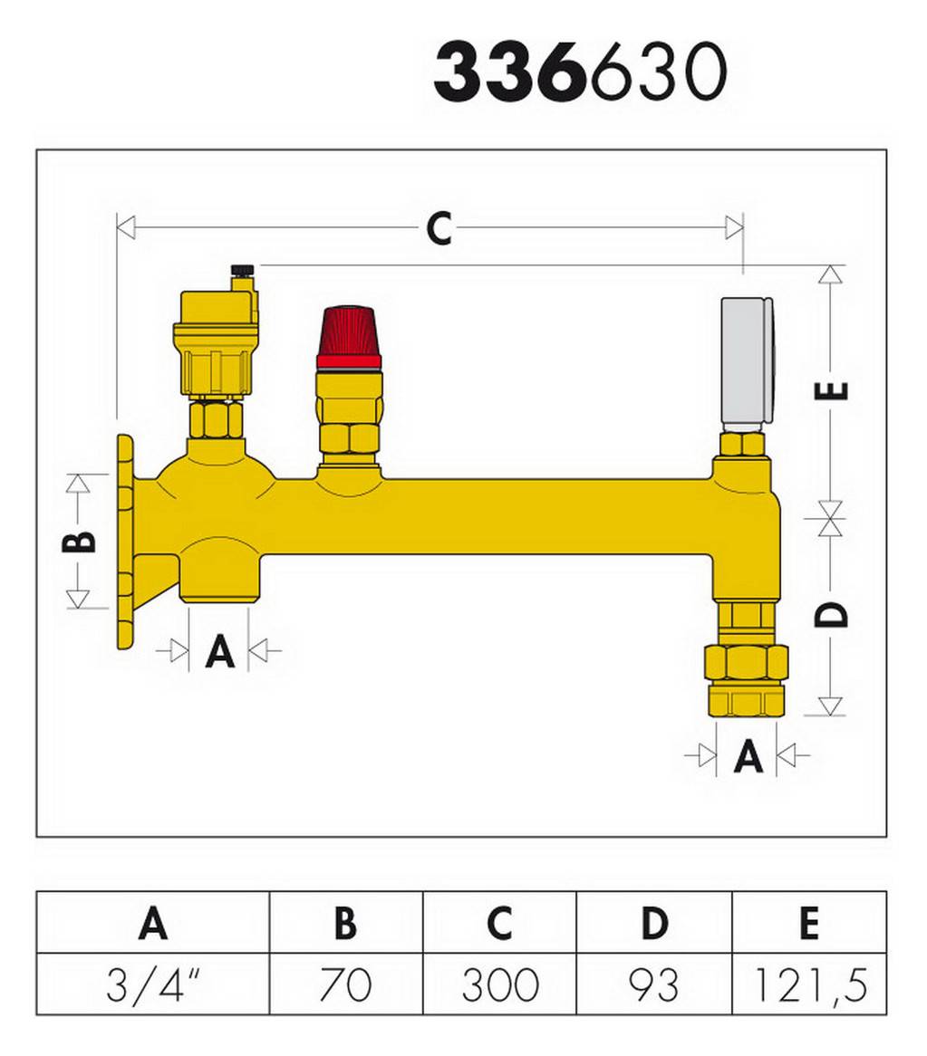 Caleffi 336 Gefäßanschlussgruppe aus Messing 3/4" 3 bar mit Kappenventil