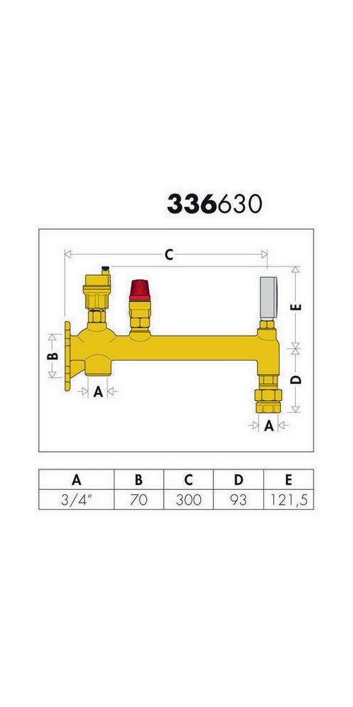 Caleffi 336 Gefäßanschlussgruppe aus Messing 3/4" mit Schnellkupplung