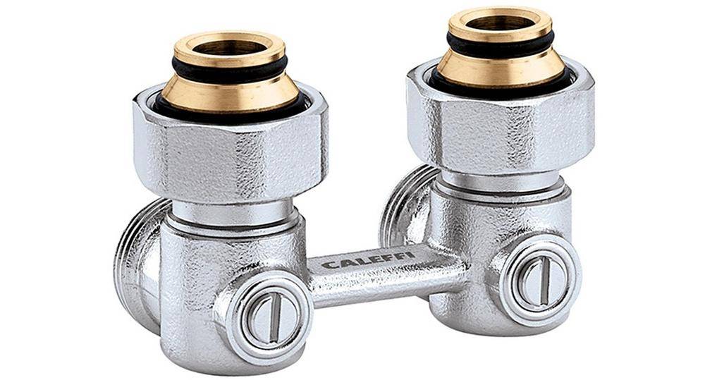 Caleffi Zweirohr Hahnblock 301 Eckform, 3/4Zoll IG Eckform, 3/4Zoll IG