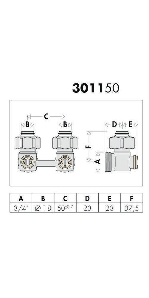 Caleffi Zweirohr Hahnblock 301 Eckform, 3/4Zoll IG Eckform, 3/4Zoll IG