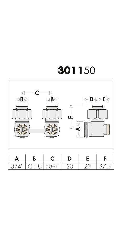 Caleffi Zweirohr Hahnblock 301 Eckform, 3/4Zoll IG Eckform, 3/4Zoll IG